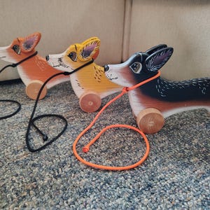 Handmade Pembroke Corgi Dog Pull Toy: Wooden Children's Toy HandPainted