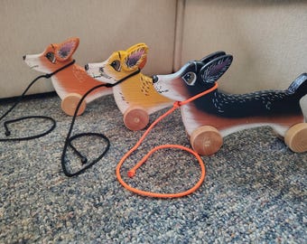 Handmade Pembroke Corgi Dog Pull Toy: Wooden Children's Toy HandPainted