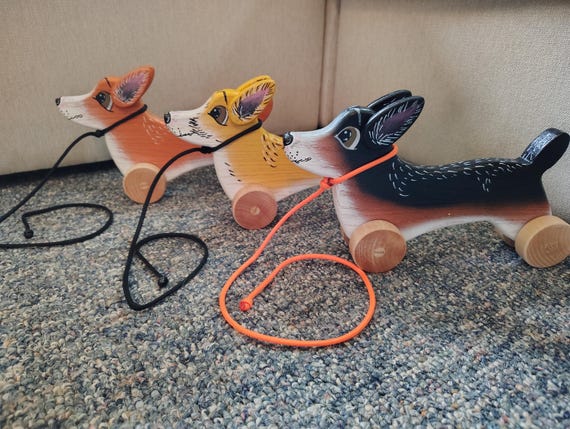 Handmade Pembroke Corgi Dog Pull Toy: Wooden Children's Toy HandPainted