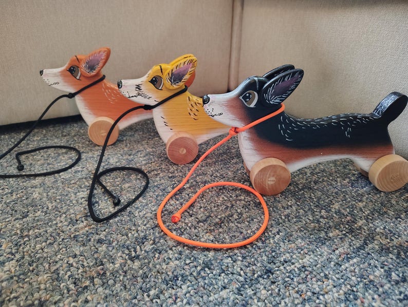 Handmade Pembroke Corgi Dog Pull Toy: Wooden Children's Toy HandPainted image 1