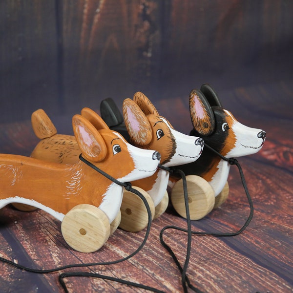 Handmade Pembroke Corgi Dog Pull Toy Wooden Children's Toy Great Gift