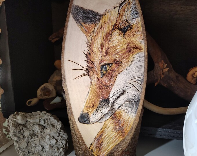 Pyrography Fox Red Lab Fox Pyrography Woodburning Hand Drawn Art With Color Fox for Nature ...