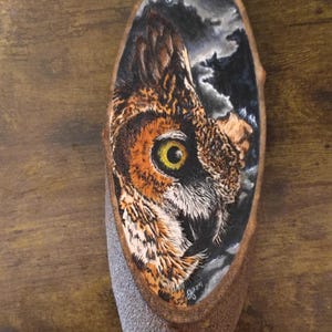 Owl Pyrography Woodburning Hand drawn Art with Color Owl for Nature Lover