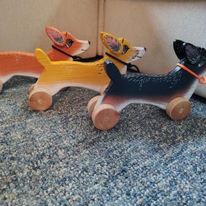 Handmade Pembroke Corgi Dog Pull Toy: Wooden Children's Toy HandPainted image 2