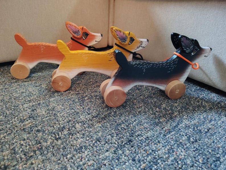 Handmade Pembroke Corgi Dog Pull Toy: Wooden Children's Toy HandPainted image 2