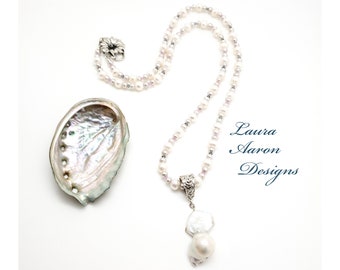 Baroque Pearl, Sapphire, Sterling Silver, Necklace