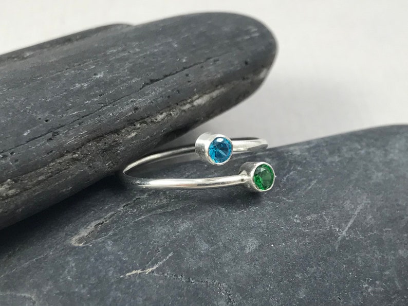 Dual Birthstone Rings Adjustable Ring Sterling Silver Two Etsy