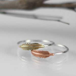 Feather Ring, stacking ring, Boho Ring, Meaningful Ring, Tinny Feather, Hammered Ring, Gift for Her
