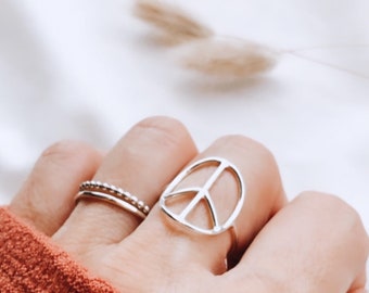 Sterling Silver Oval Peace Sign Ring