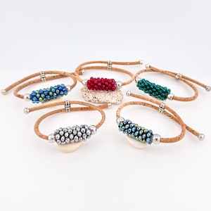 Handmade Cork Bracelet with Czech beads, Vegan Bracelet Summer gift idea