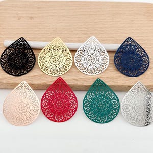 2 pcs Filigree drop water charms Pendant 48x38mm for DIY earrings jewelry (choose color)