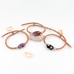 Handmade unisex Cork Bracelet with Handmade glass beads, Vegan Bracelet Summer gift idea