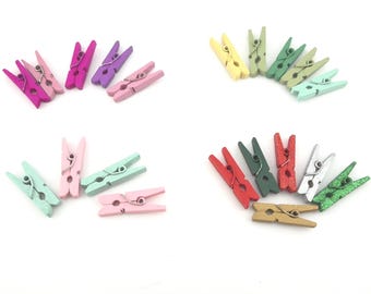 25x Mini wooden colorful Clothespins, multi-colored Eco Craft Clips 2.5cm Party/ Christmas, Colored Laundry Pegs