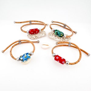 Handmade Cork Bracelet with Handmade glass beads, Vegan Bracelet Summer gift