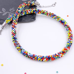 Handmade colorful beaded crocheted Necklace (choose clasp) - Beaded Rope Jewelry Gift