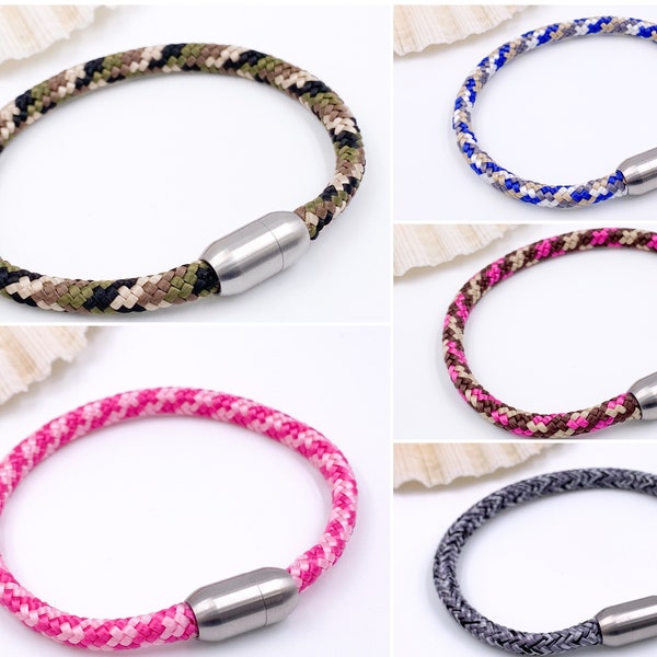 Boho Bracelet braided sail rope 5mm Men & Woman for summer II , Unisex Surfer bracelet, Magnetic clasp stainless steel