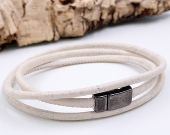 Triple Wrap white Cork Bracelet, unisex cork bracelet, Mother day gift idea, Vegan Bracelet