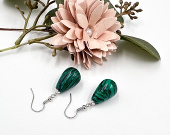 Malachite Teardrop Water earrings Gift Idea For Her, Gemstone Green Jewelry Earrings Mother day Gift idea