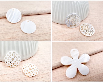 Perlas de madre perla blancas colgantes para collar de bricolaje pendientes joyería (elija la forma)