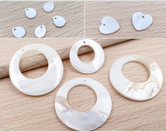 Colgante de cuentas de madreperla blanca para collar, pendientes, joyería DIY (elija la forma)