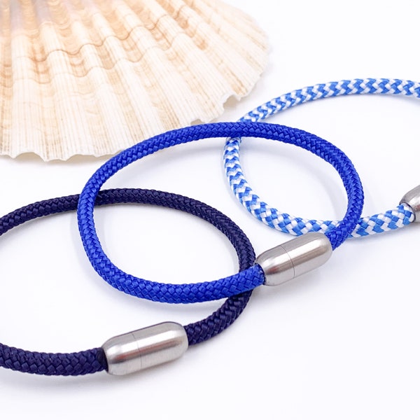 Boho Bracelet braided sail rope 4mm Men & Woman for summer, Unisex Surfer bracelet, Magnetic clasp stainless steel