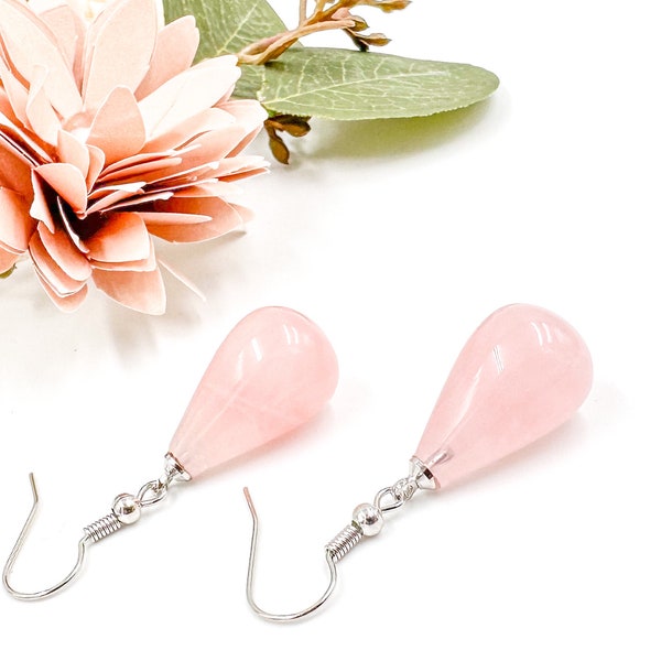 Rosa Quartz Teardrop Water earrings Christmas Gift Idea For Her, Gemstone pink Earrings