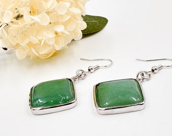 Boucles d’oreilles pendantes Aventurine verte Idée cadeau d’été pour elle, Boucles d’oreilles à crochet en pierres précieuses roses Bijoux