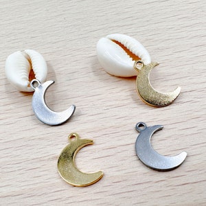 2 Stainless steel Moon Pendant 15.5x11mm St. Steel color Gold for necklace bracelet jewelry DIY