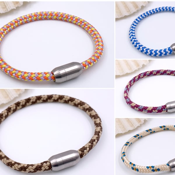 Boho Bracelet braided sail rope 5mm Men & Woman for summer I , Unisex Surfer bracelet, Magnetic clasp stainless steel
