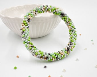 Mélanger les couleurs Beige/Vert/Or/Argent Perlé Bracelet au crochet fait main pour l’été Pas de fermoir, Bracelet bracelet fait main de perles de rocaille