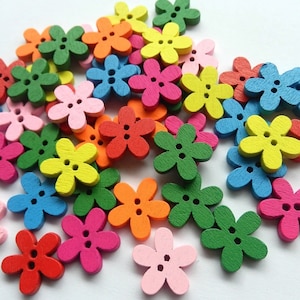 50 Mix Flowers Wooden Buttons, Flowers Wooden Buttons, Sewing Buttons, Printed Buttons, DIY Wooden Buttons