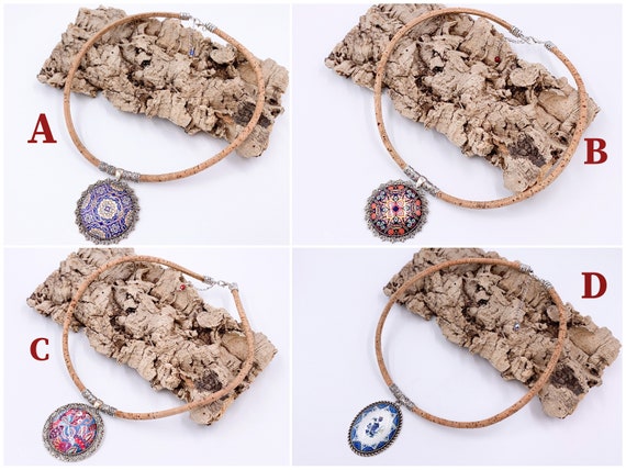 Necklace of cork motif Shabby Butterfly Pink Vegan