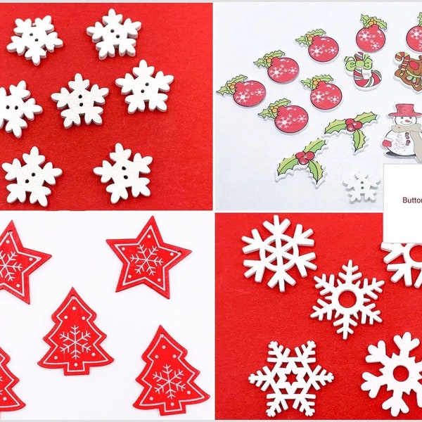 Christmas Wooden Buttons, Snowflake Trees Stars Wooden Buttons, Sewing Buttons, Printed Buttons, DIY Wooden Buttons, Holzknöpfe