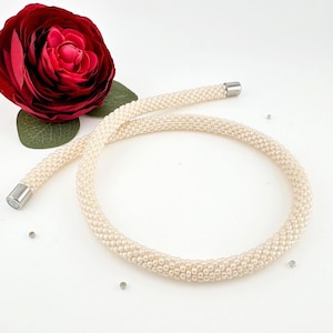 Witte/parel kralen gehaakte touw ketting - handgemaakte sieraden cadeau voor haar (armband optioneel)