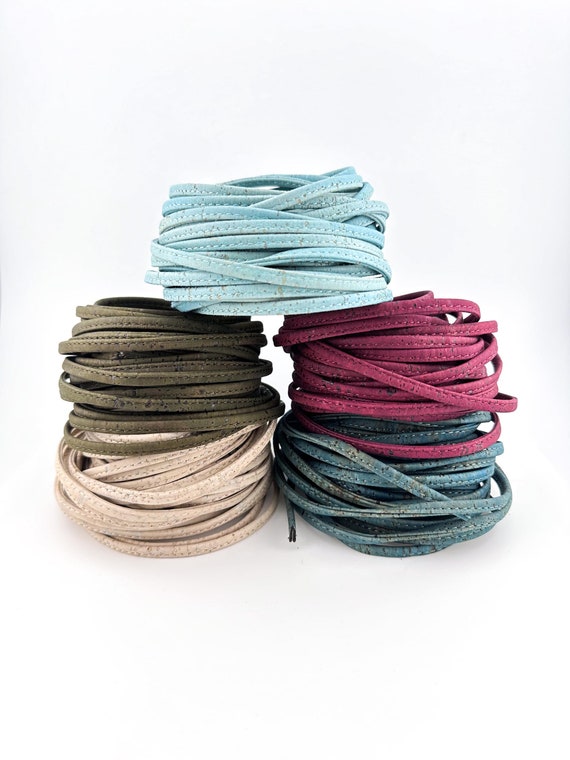 40cm Portuguese Flat Cork 5mm cord Turquoise/ White/ Sky Blue/ Red Wine/ Green, DIY cork Jewelry supplies