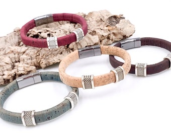 unisex Cork Bracelet, vegan bracelet, Handmade Jewelry, Boho Chic cork bracelet for Women Man Gift, Zamak Magnetic Closure