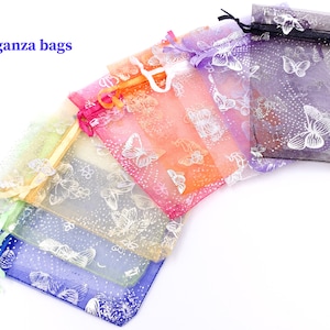 Organza Gift Bags with Butterflies, Pouches for Jewelry, Wedding Favors, Christmas Treats
