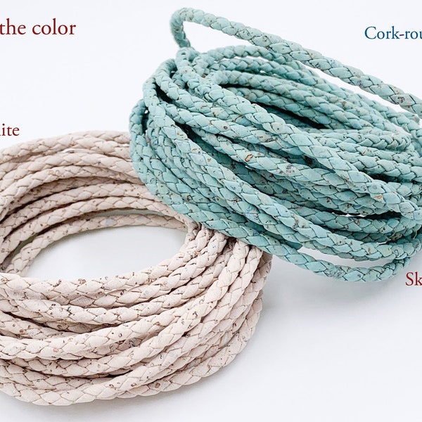 40cm Braided Sky Bue DIY round Portuguese Cork cord 3mm Kork , round Cork rope jewelry supplies