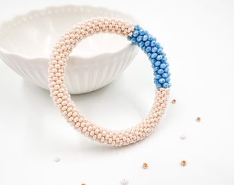 Handmade Crochet Bracelet with blue Rondelles beads, Bracelet no clasp, Bracelet Summer Gift Idea