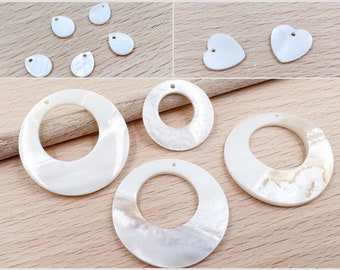 Colgante de perlas de madre blanca para collar de bricolaje, pendientes, joyería (elegir forma)
