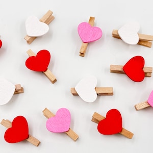 Set of Mini wooden Clothespins (3cm) with Hearts White/ Pink/ Red, mini wooden clothes pegs, Decorative Clothespins, DIY Confetti