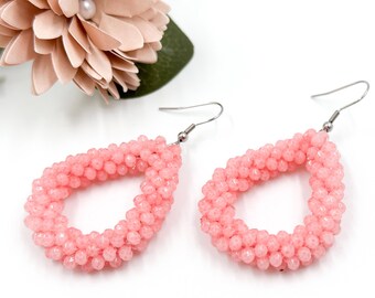 Pink Creole Boho hoop Earrings for Women Christmas gift idea