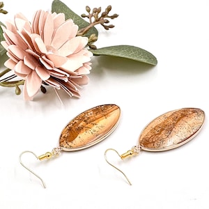Earrings with Picture stone Jasper Drop shape, Earrings Gift Mother's Day Gift idea, Gemstone Earrings Jewelry for Summer, Teardrop Earrings
