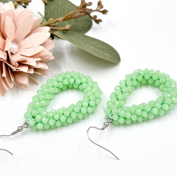 Light Green Creole Boho hoop Earrings for Women Christmas gift idea