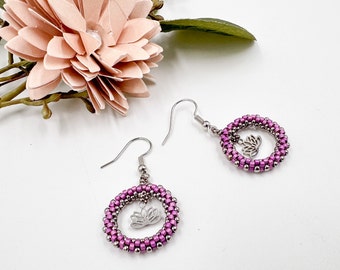 handmade beaded Dangle Earrings with Japanese Seed Bead, beaded hoop earrings woman Summer gift idea