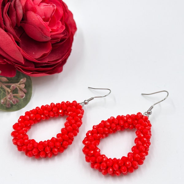 Red Creole Boho hoop Earrings for Women Christmas gift idea