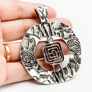 Antique Silver Tribal Swirl Spiral necklace large charm pendant, DIY Pendant for jewelry making suppliers