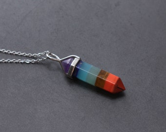 Chakra Crystal Necklace, Healing Stone Necklace, Crystal Bullet Necklace, Gemstone Necklace, Rainbow Stone Necklace, Meditation Necklace