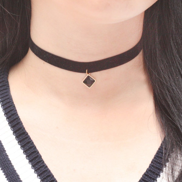 Black Crystal Choker, Black Choker, Velvet Choker, Delicate Necklace, Choker Necklace, Choker for Women,  Charm Choker, Cute Necklace