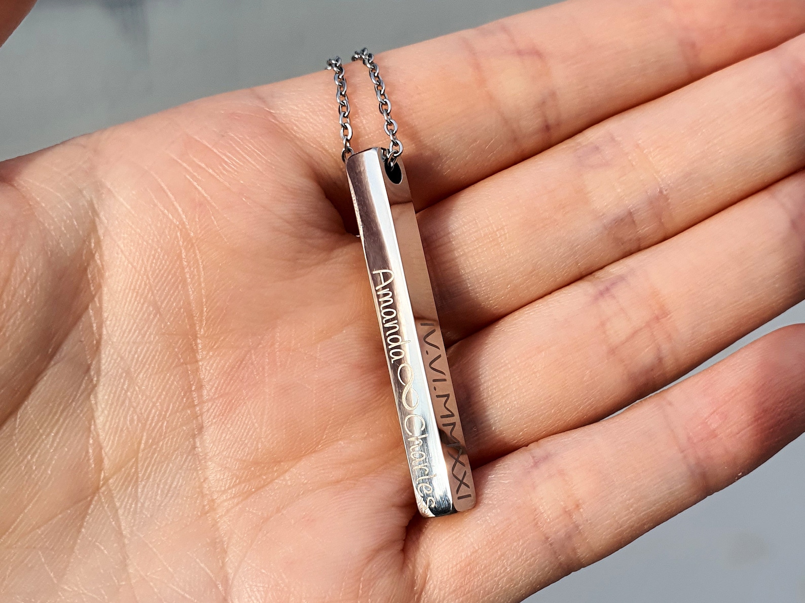 Stainless Personalized 3D Bar Necklace Custom Necklace Etsy